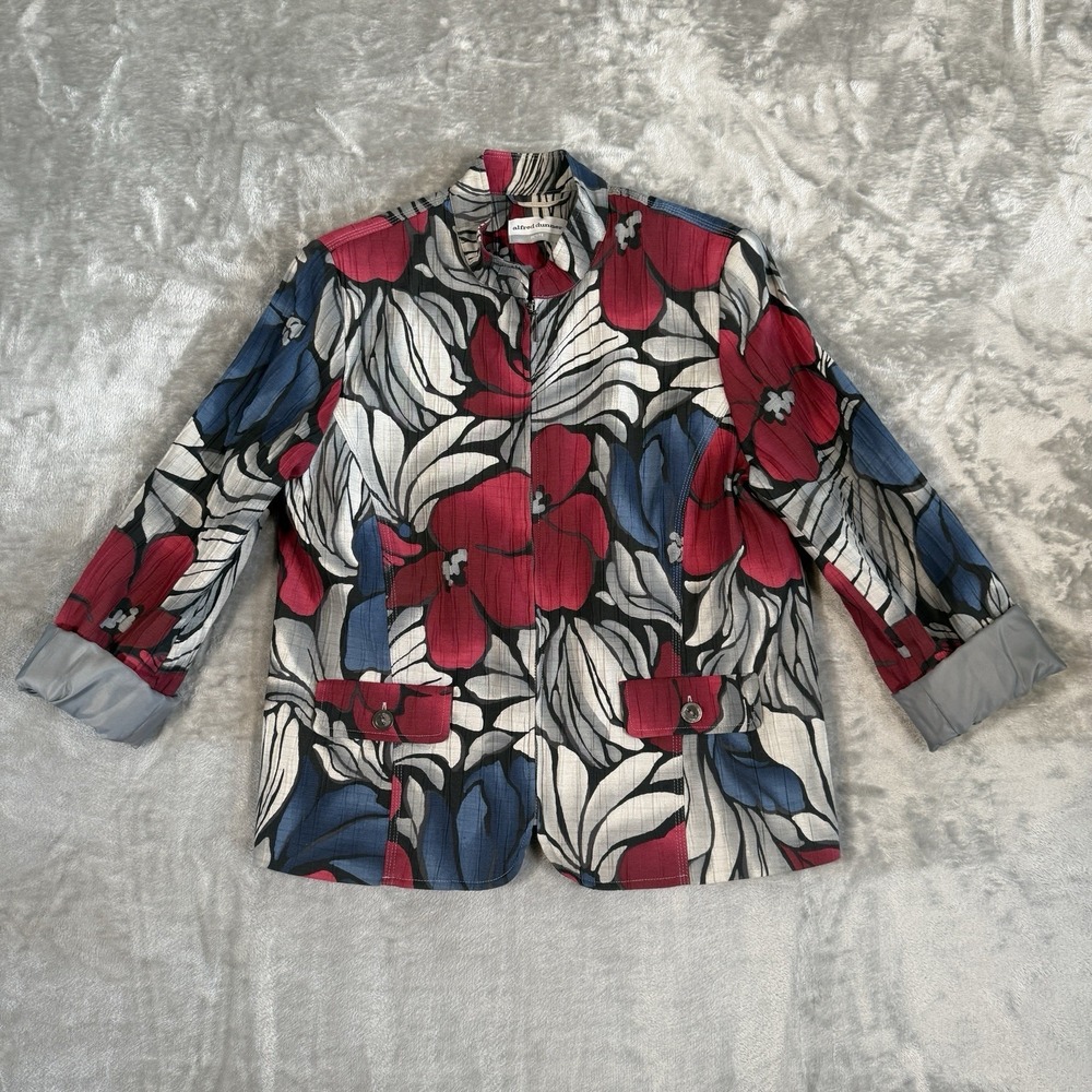 Alfred Dunner Mulberry Street Floral Crinkle Zip Up Jacket Sz 12 Petite‎